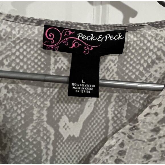 Peck And Peck Large Gray And White Sparkle Sheer Reptile Print Tunic Top Large - Picture 2 of 4